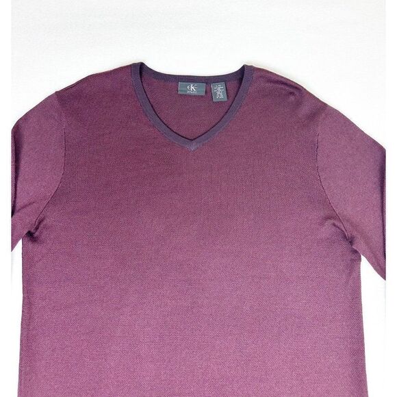 Calvin Klein Sweater Large Red Burgundy Wool Blend Knit - Picture 3 of 7